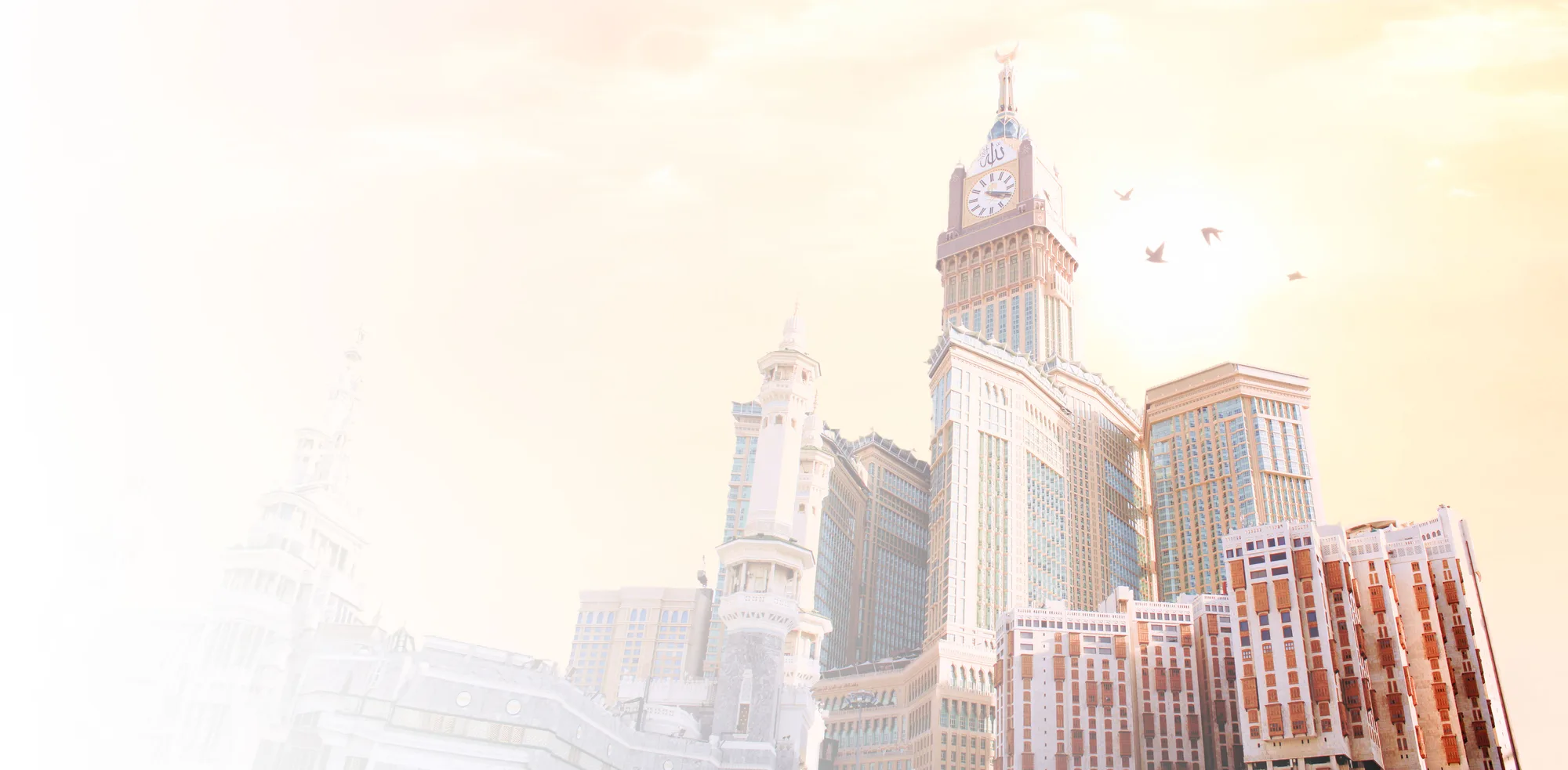 Makkah skyline with the Royal Clock Tower at golden hour